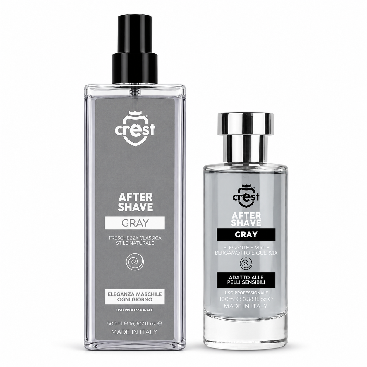 CREST After Shave Gray dopobarba uomo 100 ml vetro e 500 ml plastica