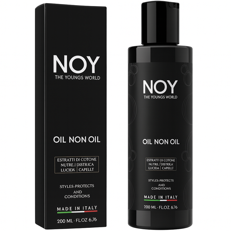 Oil non oil su sfondo bianco con scatola