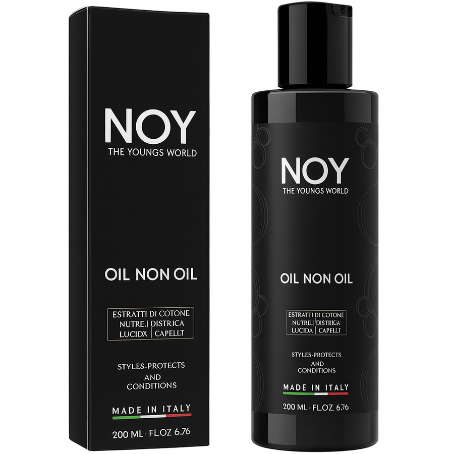 Oil non oil su sfondo bianco con scatola
