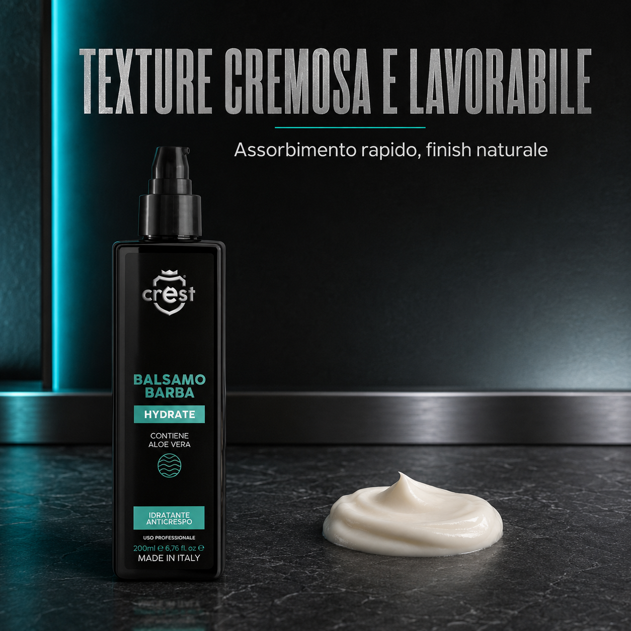 CREST Beard Balm da 200 ml con texture cremosa e lavorabile, ad assorbimento rapido e dal finish naturale.