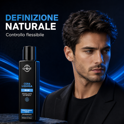 CREST Cera Liquida Blue per capelli con definizione naturale, controllo flessibile e tenuta medio-forte.