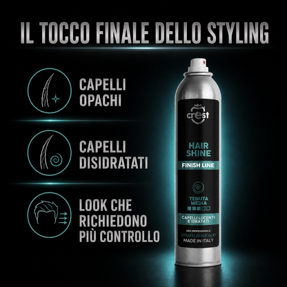 CREST Hair Shine come tocco finale dello styling per capelli opachi, disidratati e look che richiedono maggiore controllo.