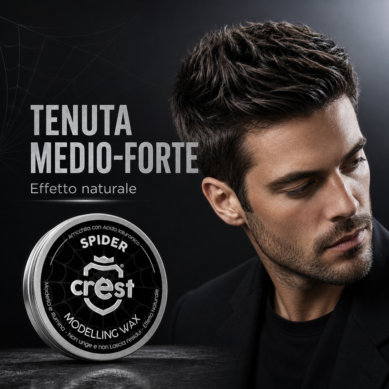 CREST Spider Wax a tenuta medio-forte con effetto naturale, per capelli definiti, controllati e flessibili.