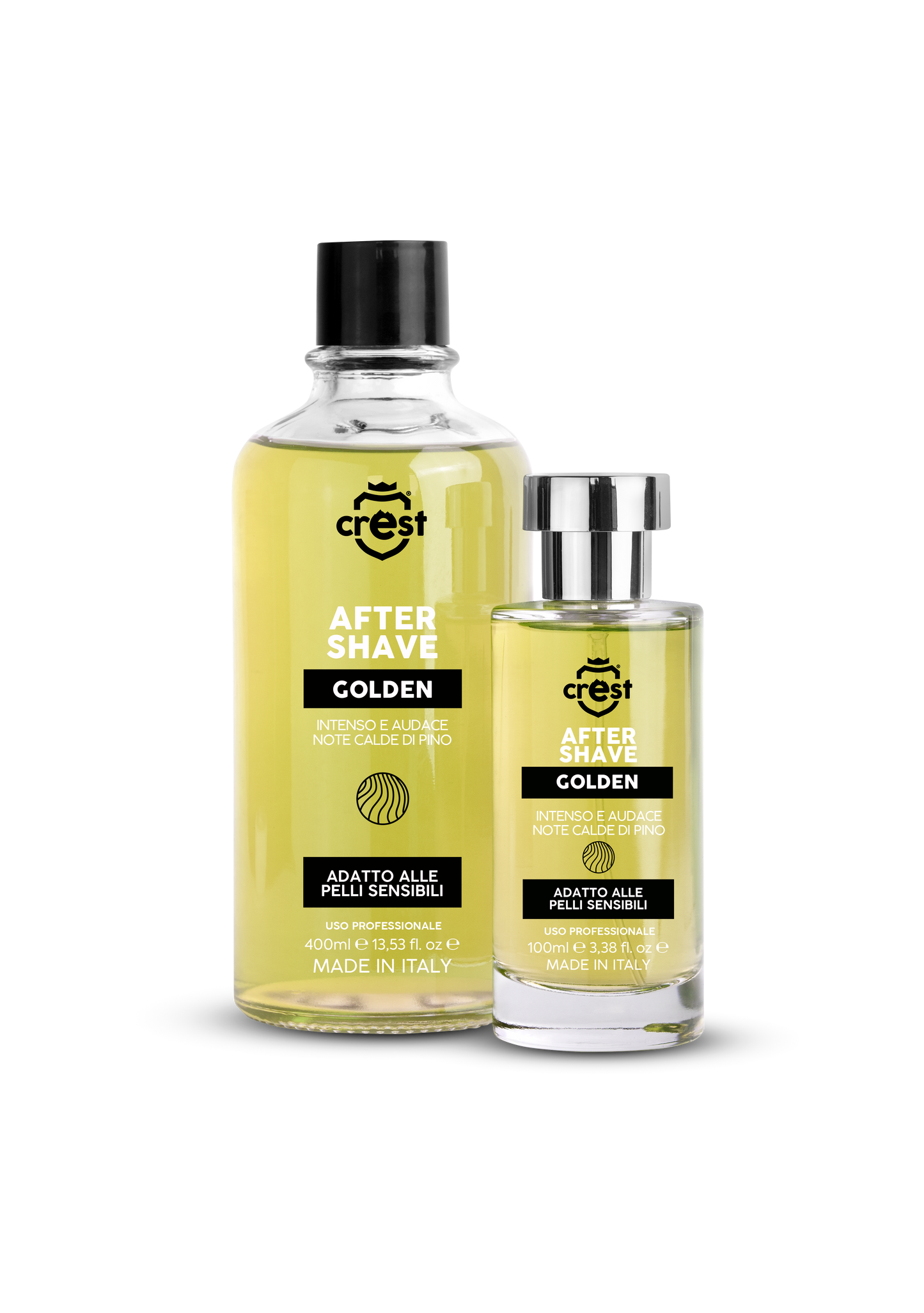 Crest After Shave Golden – Dopobarba Caldo & Avvolgente in Vetro 