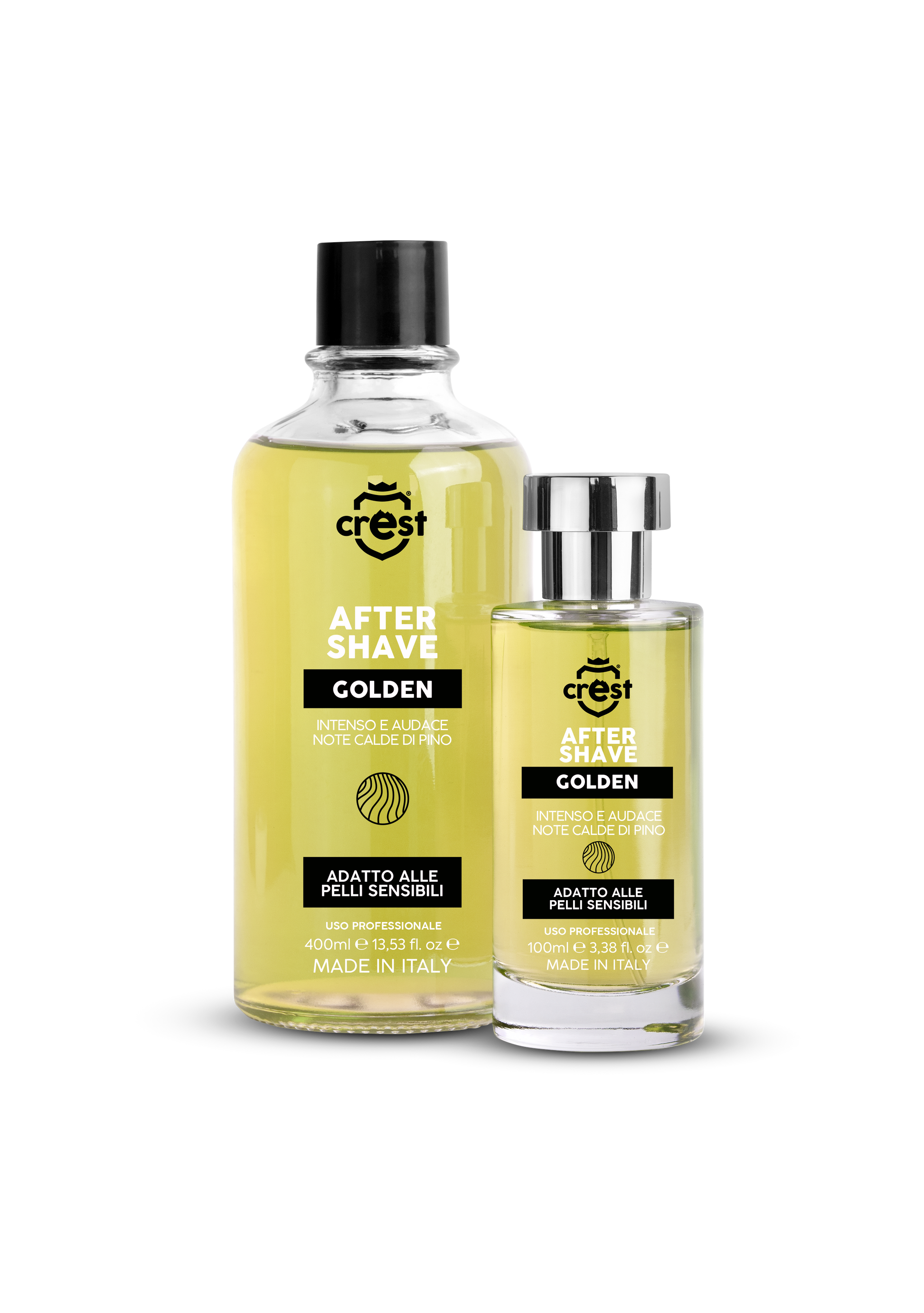 Crest After Shave Golden – Dopobarba Caldo & Avvolgente in Vetro 
